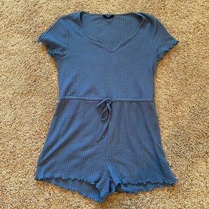 Notched Neck Lettuce Trim Romper